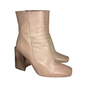 Free People x Farylrobin Marley Square Toe Leather Block Heel Ankle Booties 39